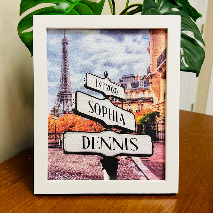 Roadcrossing Street Sign Canvas - Love Sign Couple Street Sign Paris Eiffel Tower