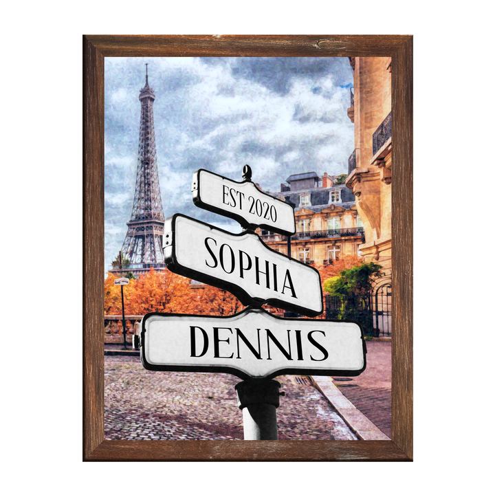 Roadcrossing Street Sign Canvas - Love Sign Couple Street Sign Paris Eiffel Tower