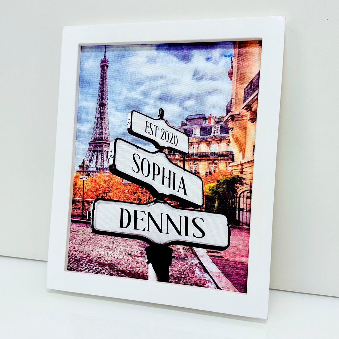 Roadcrossing Street Sign Canvas - Love Sign Couple Street Sign Paris Eiffel Tower