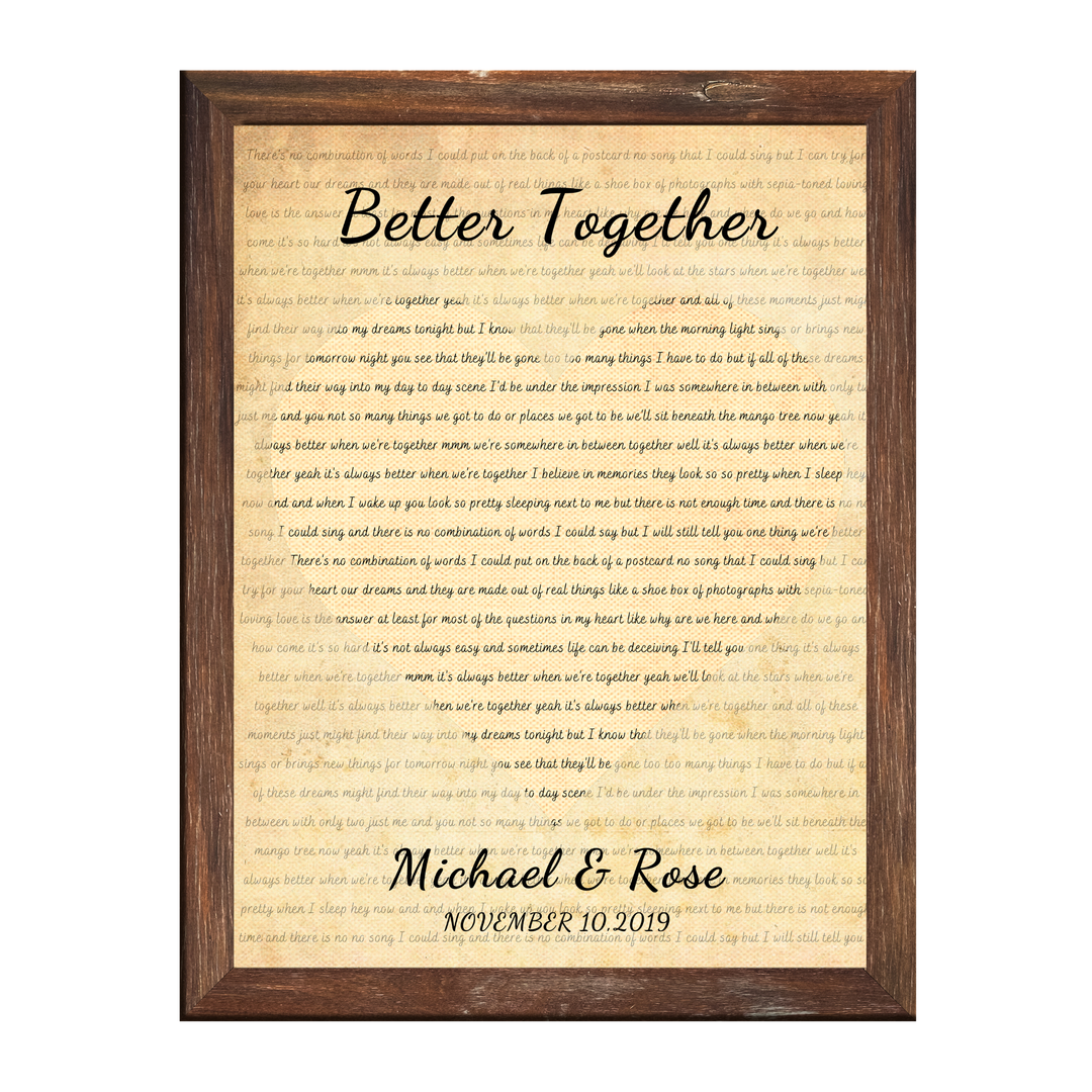 Music Lyrics on Heart Highlighted Canvas - Song Lyrics Printed on Cotton