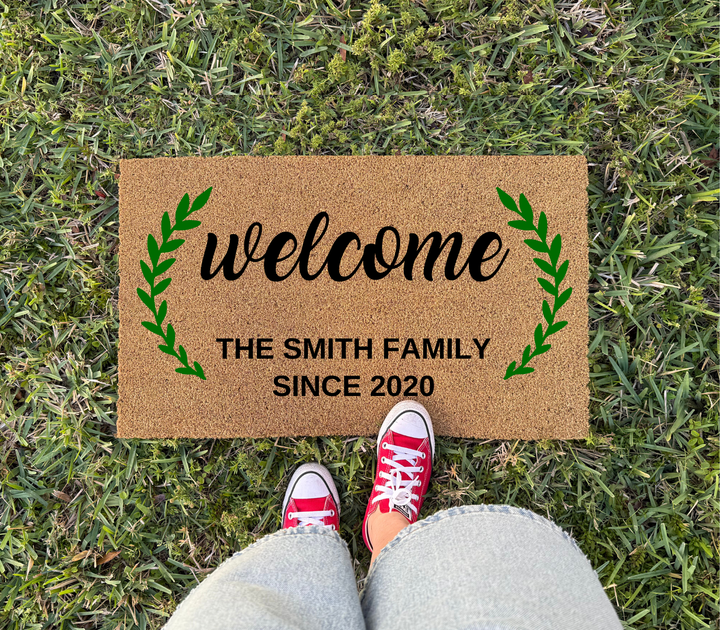 Personalized Family Name Special Date - Leaf Design