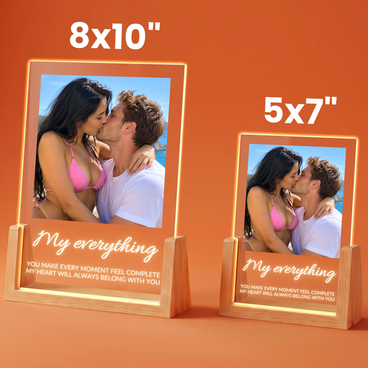 Photo Collage Plaque - Elegant Script in 8x10 and 5x7 inch sizes on wooden LED stands