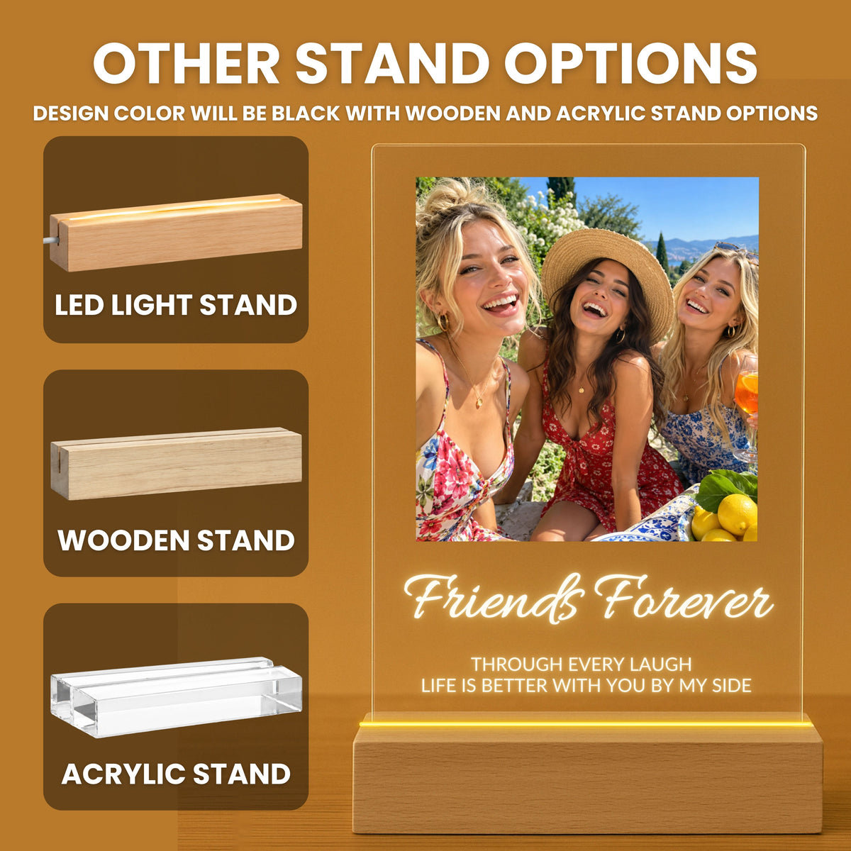 Photo Collage Plaque - Elegant Script stand options: LED light stand, wooden stand and acrylic stand