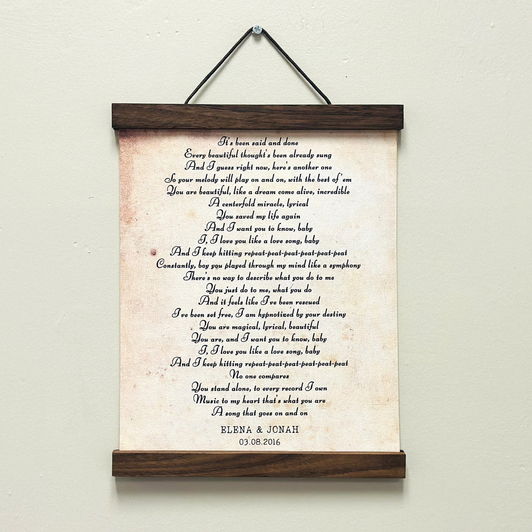 Song Lyrics Printed on Cotton with Frame