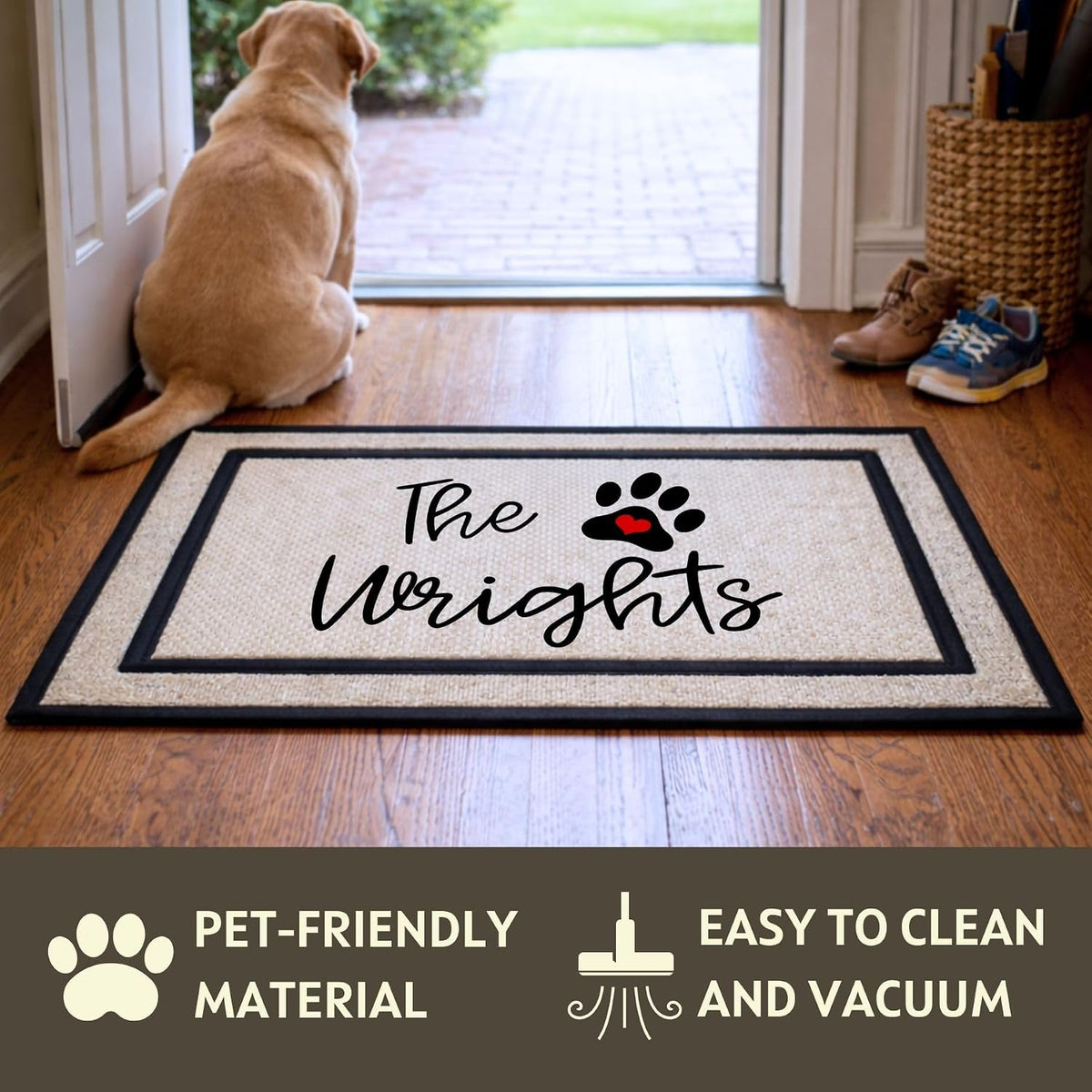 Script Family Name Paw Print Door Mat