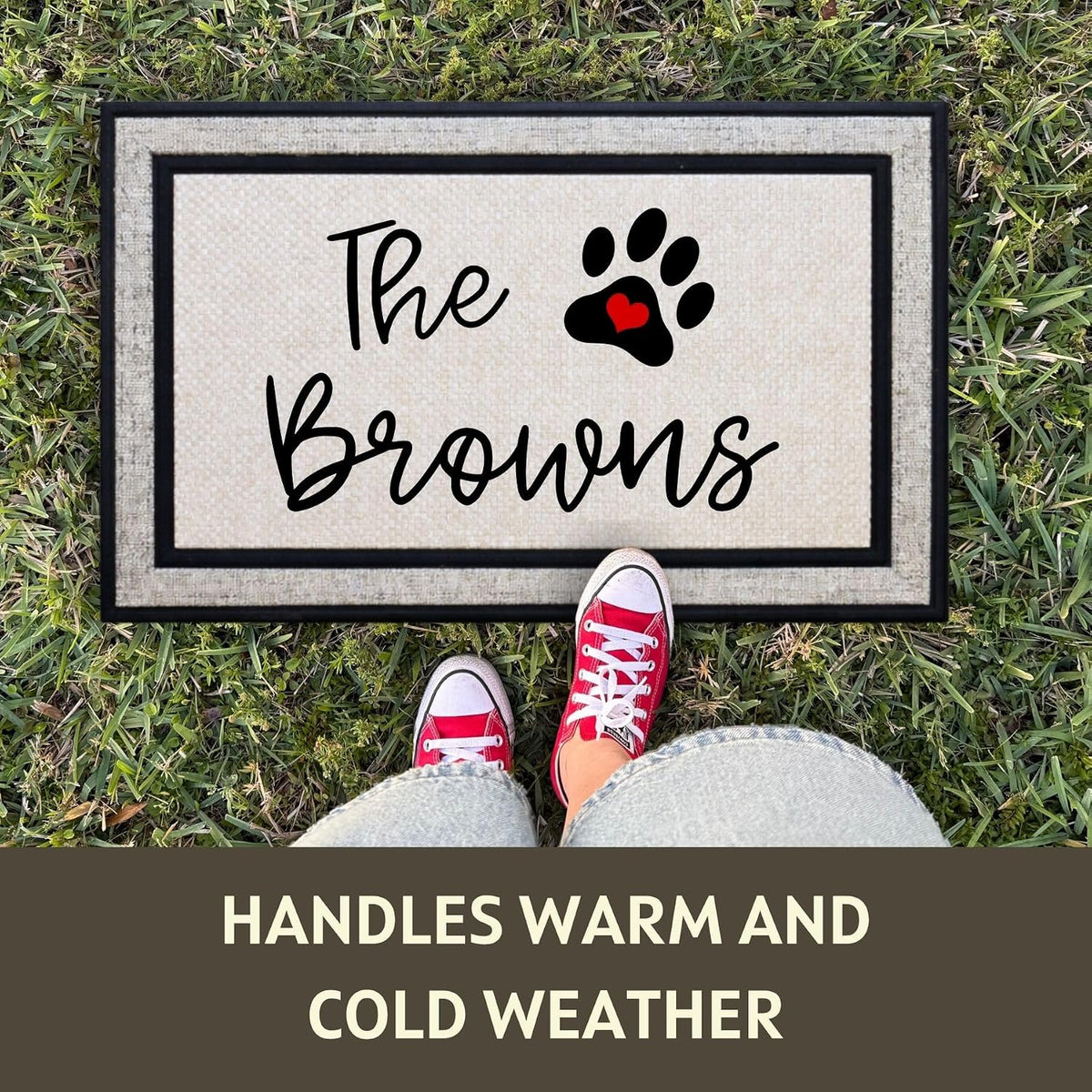 Script Family Name Paw Print Door Mat