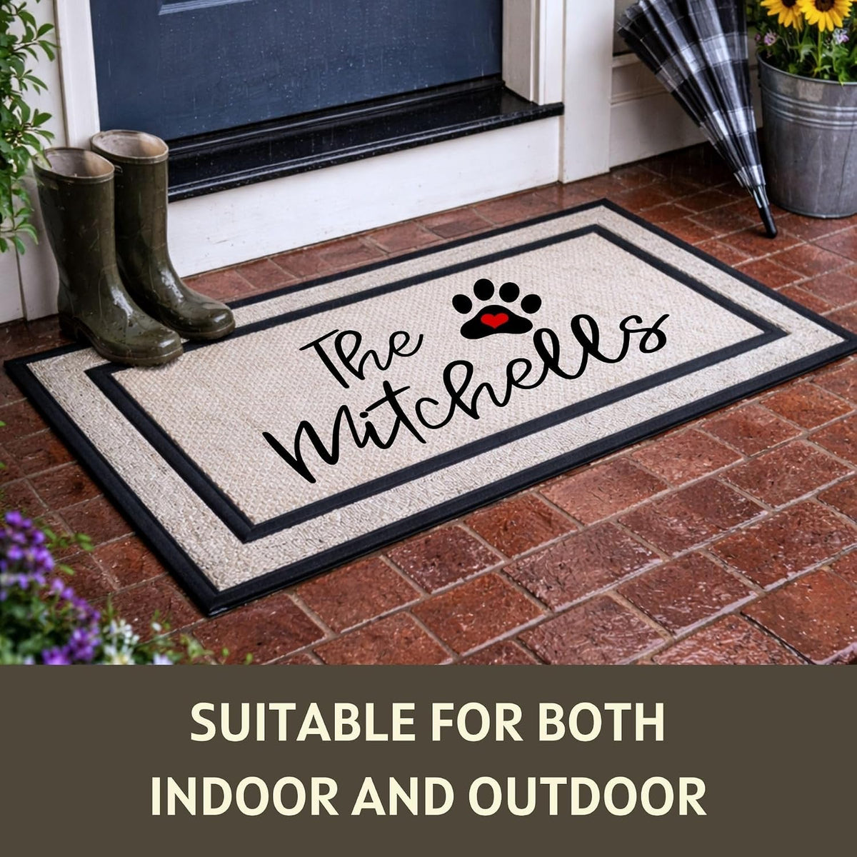 Script Family Name Paw Print Door Mat