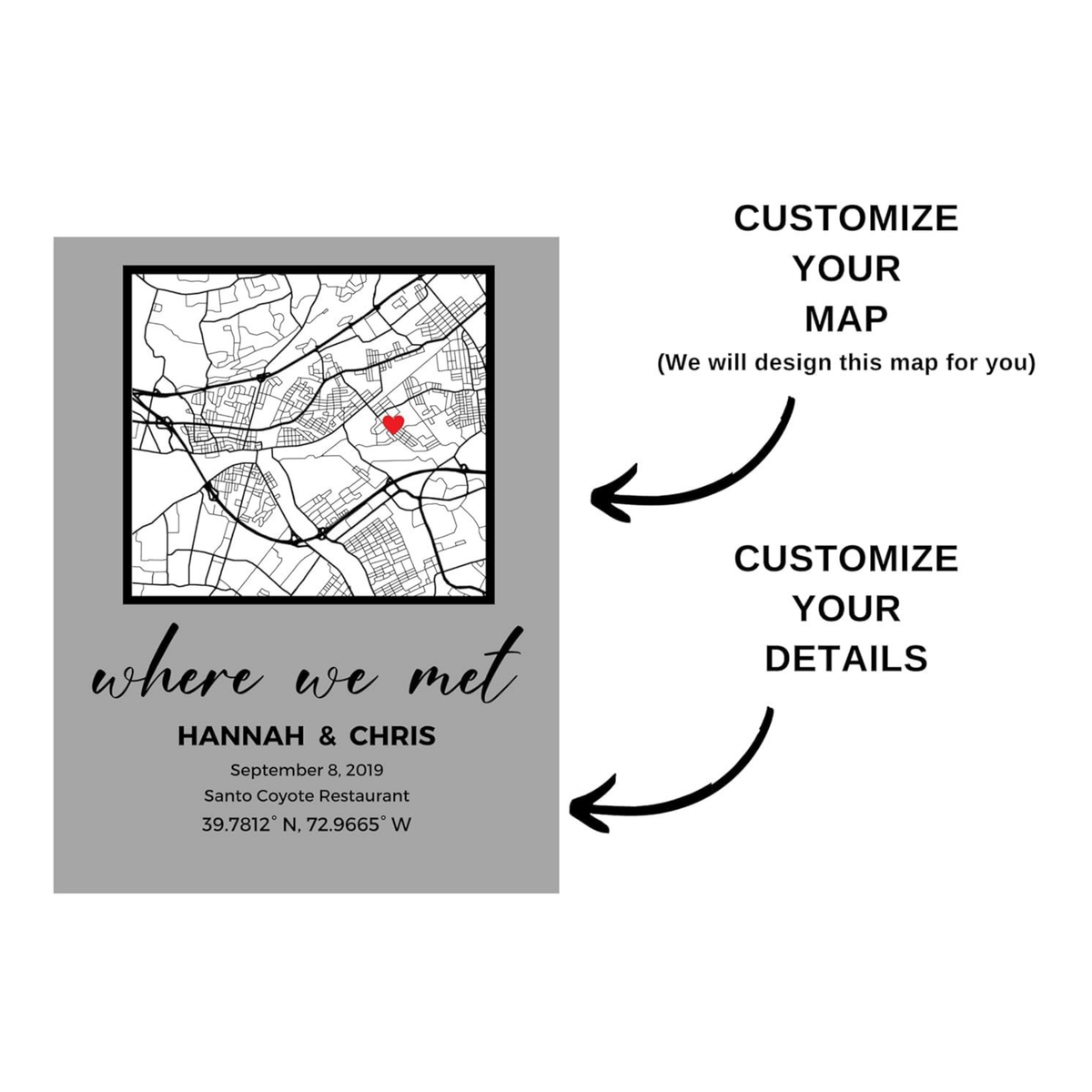 Where We Met Map Plaque