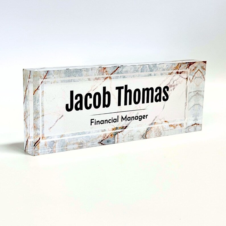 Personalized Acrylic Name Block - Beige Marble