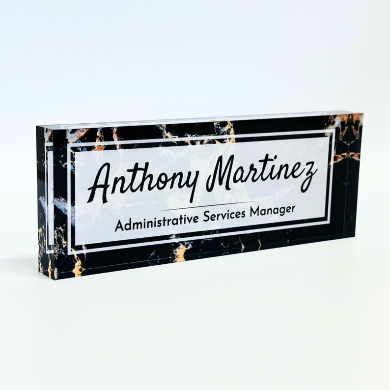 Personalized Acrylic Name Block - Black Marble