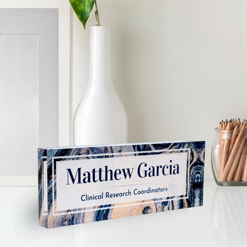 Personalized Acrylic Name Block - Beige Marble