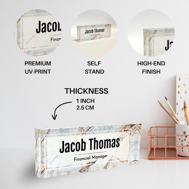 Personalized Acrylic Name Block - Beige Marble