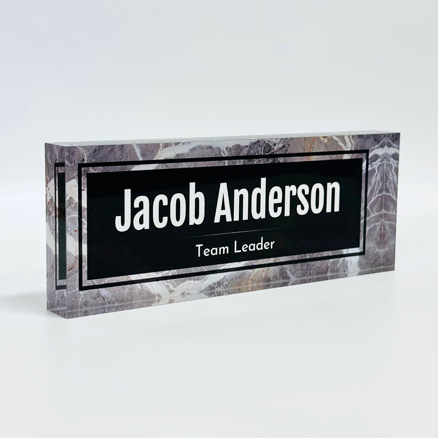 Personalized Acrylic Name Block - Black-White Marble