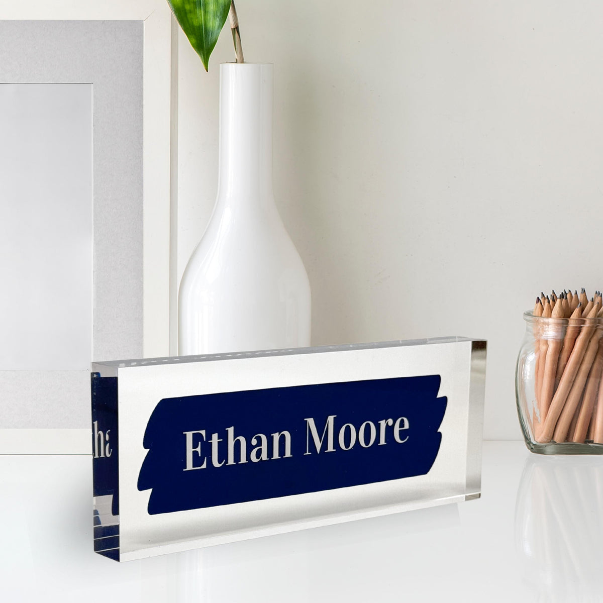 Personalized Acrylic Name Block - Navy Brush