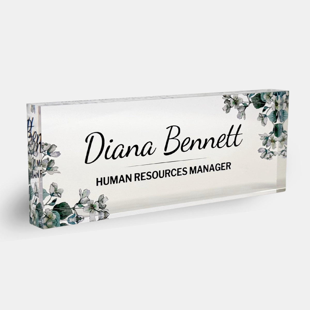 Personalized Acrylic Name Block - White Flowers