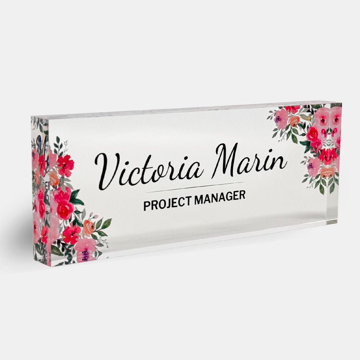 Personalized Acrylic Name Block - Pinky Flowers