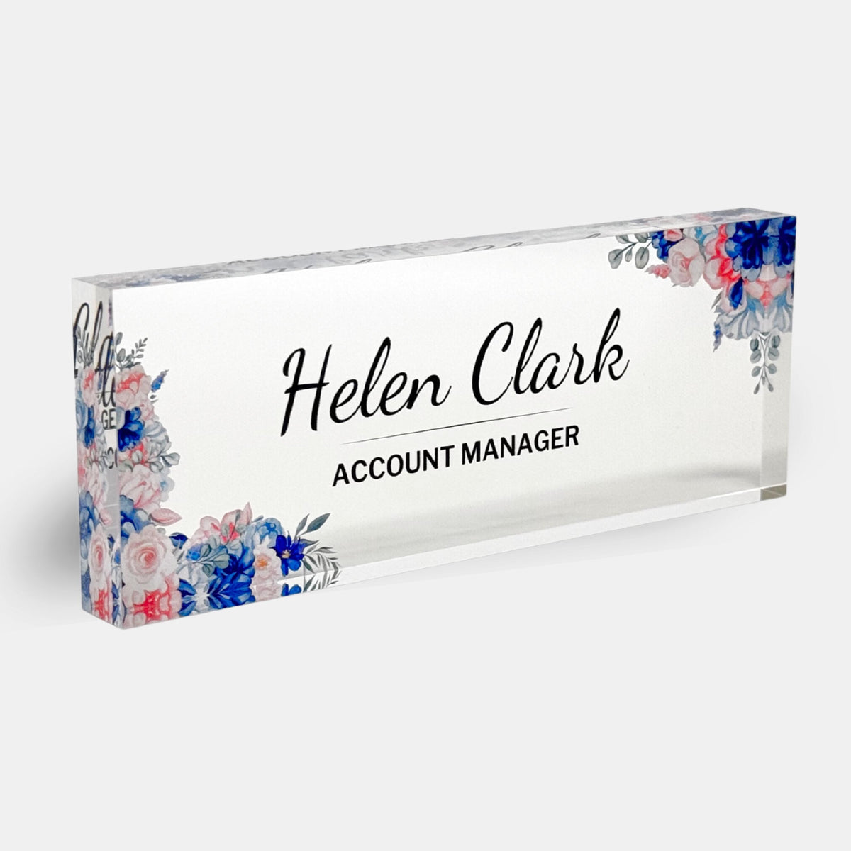 Personalized Acrylic Name Block - Blue Pink Roses