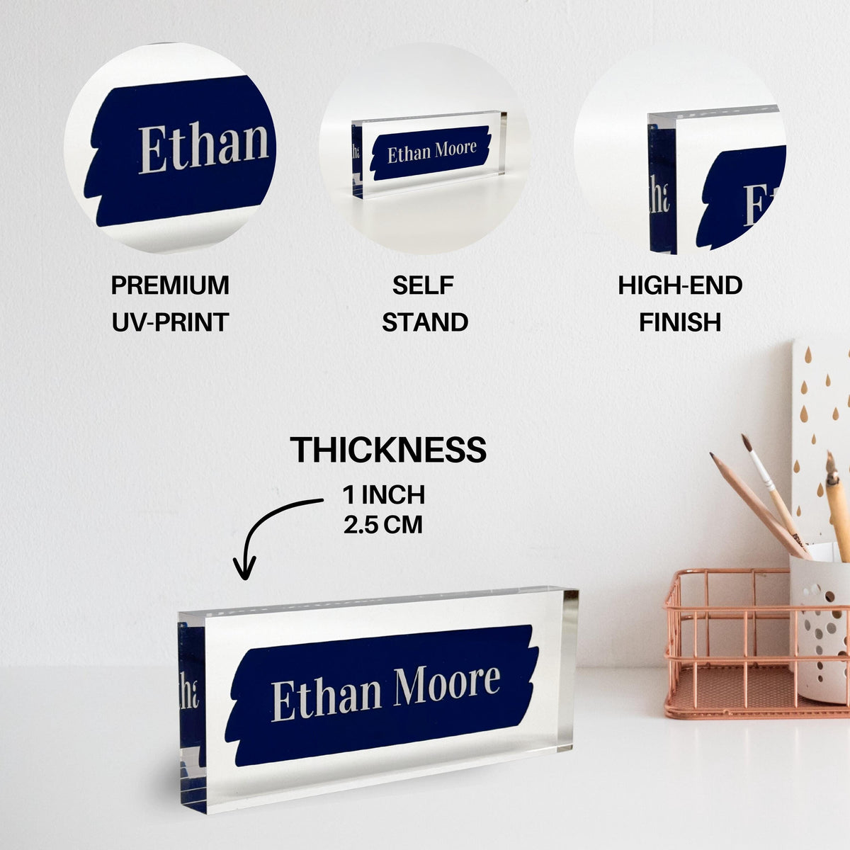 Personalized Acrylic Name Block - Navy Brush