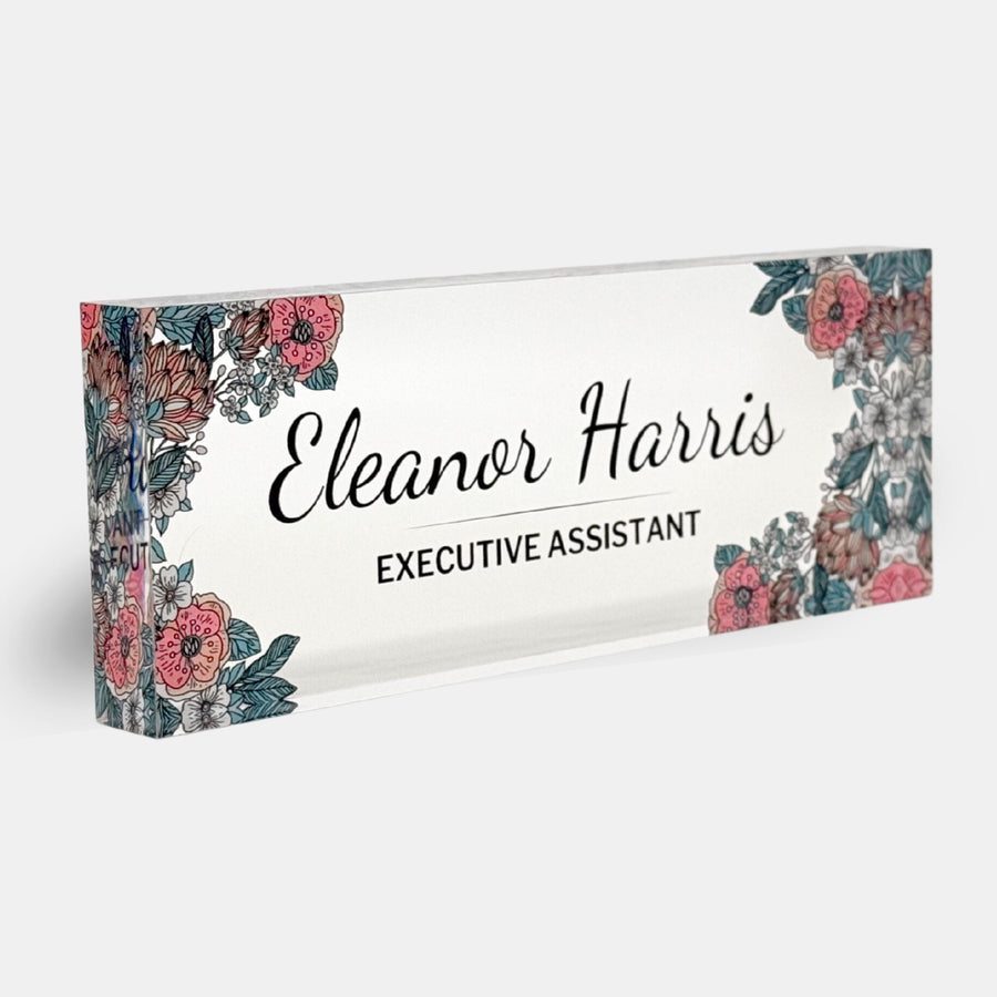 Personalized Acrylic Name Block - Colorful Flowers