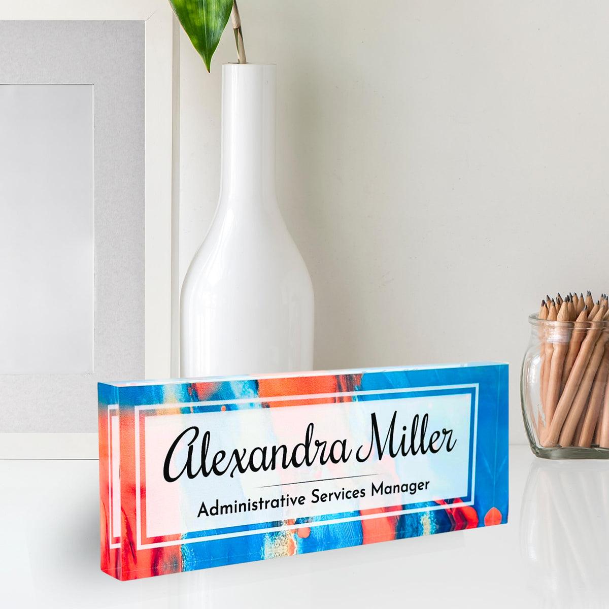 Personalized Acrylic Name Block - Blue-Beige Paint