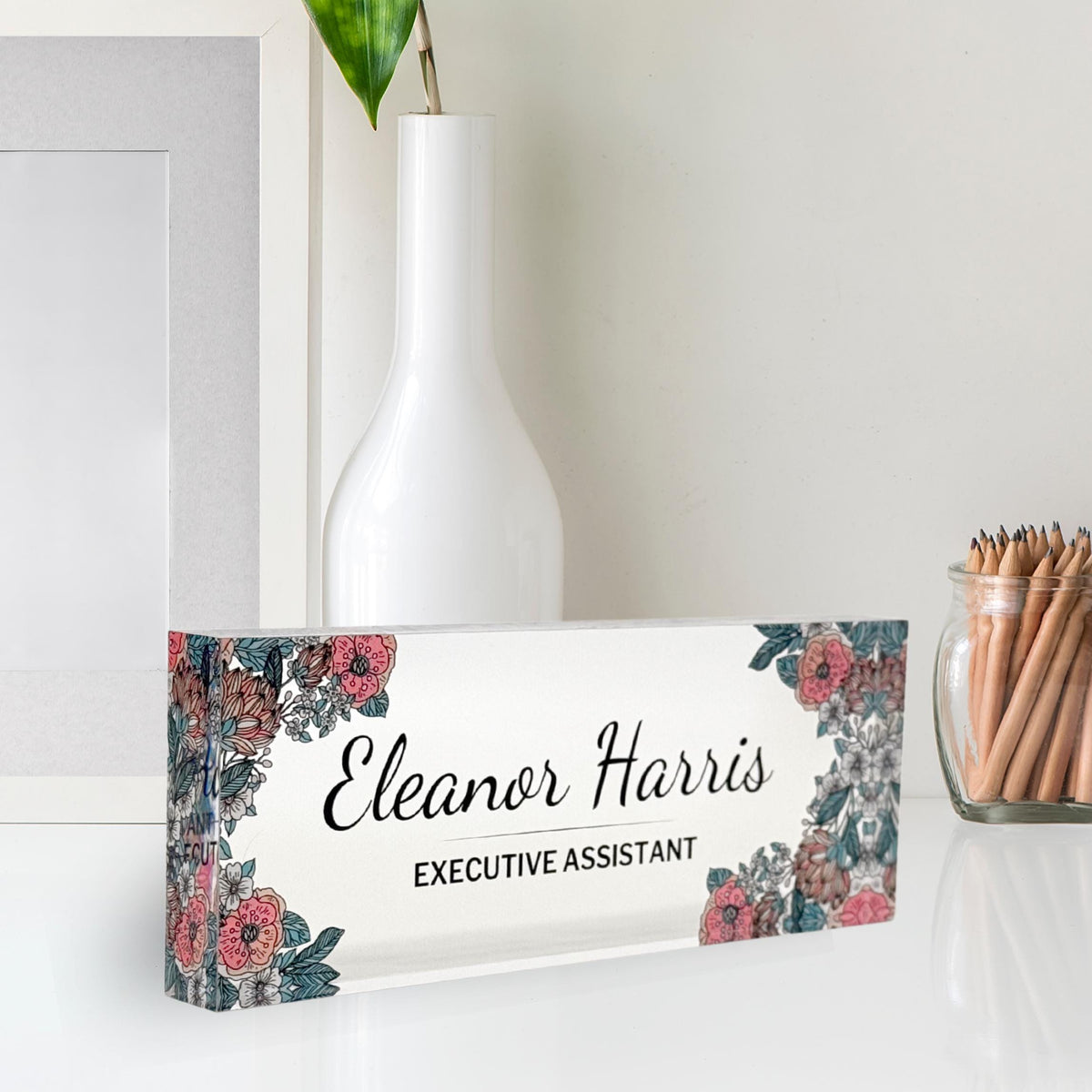 Personalized Acrylic Name Block - Purple Blooms